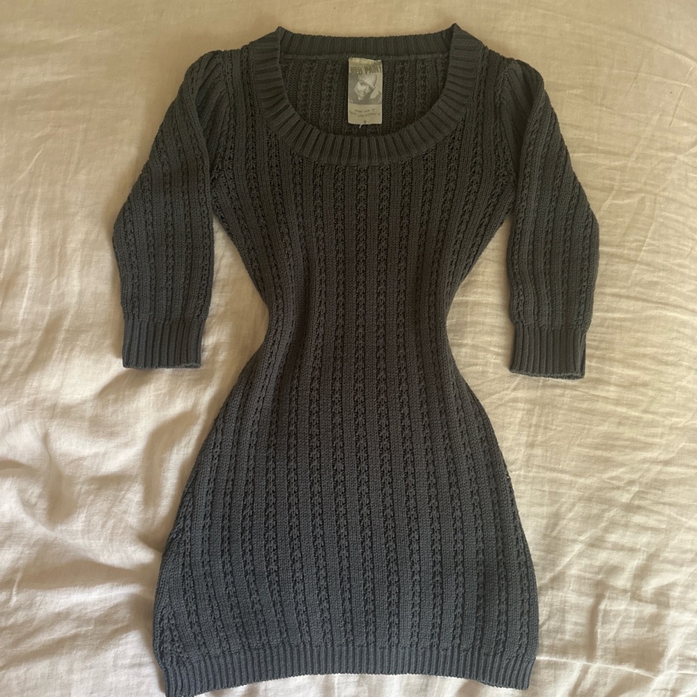 Y2K Vintage Grey Knit Bodycon Sweater Dress